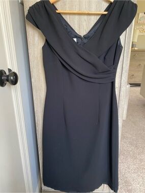 Vintage Classic Black Sheath Dress - Elegant V-Neck Design - S